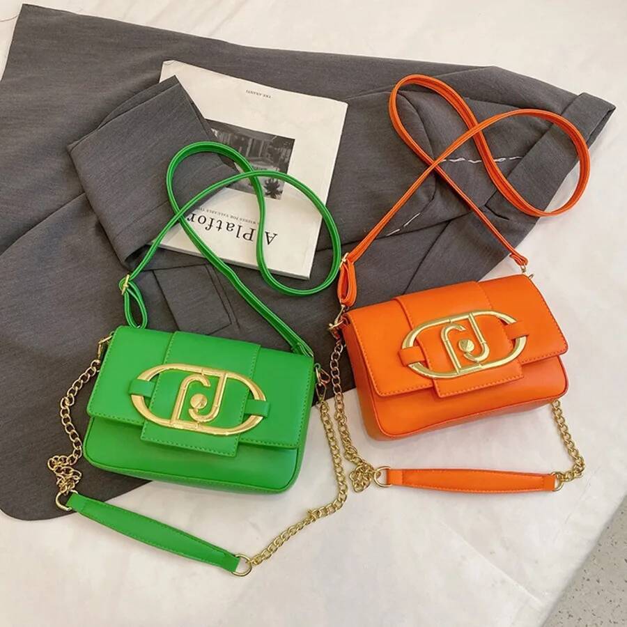 DHSM Designer Handbags For Women Leather Metal Buckle Flap Square Shoulder Fashion 2024 Ladies Messenger Bags Females Casual