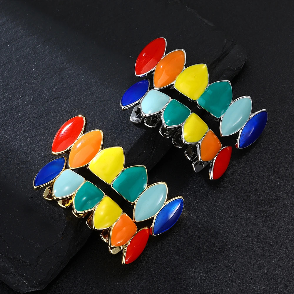 D Z Hip Hop Colorful Teeth Grills for Women Men Body Rainbow Color Oil Drop Copper Charm Party Jewelry Gift 250613