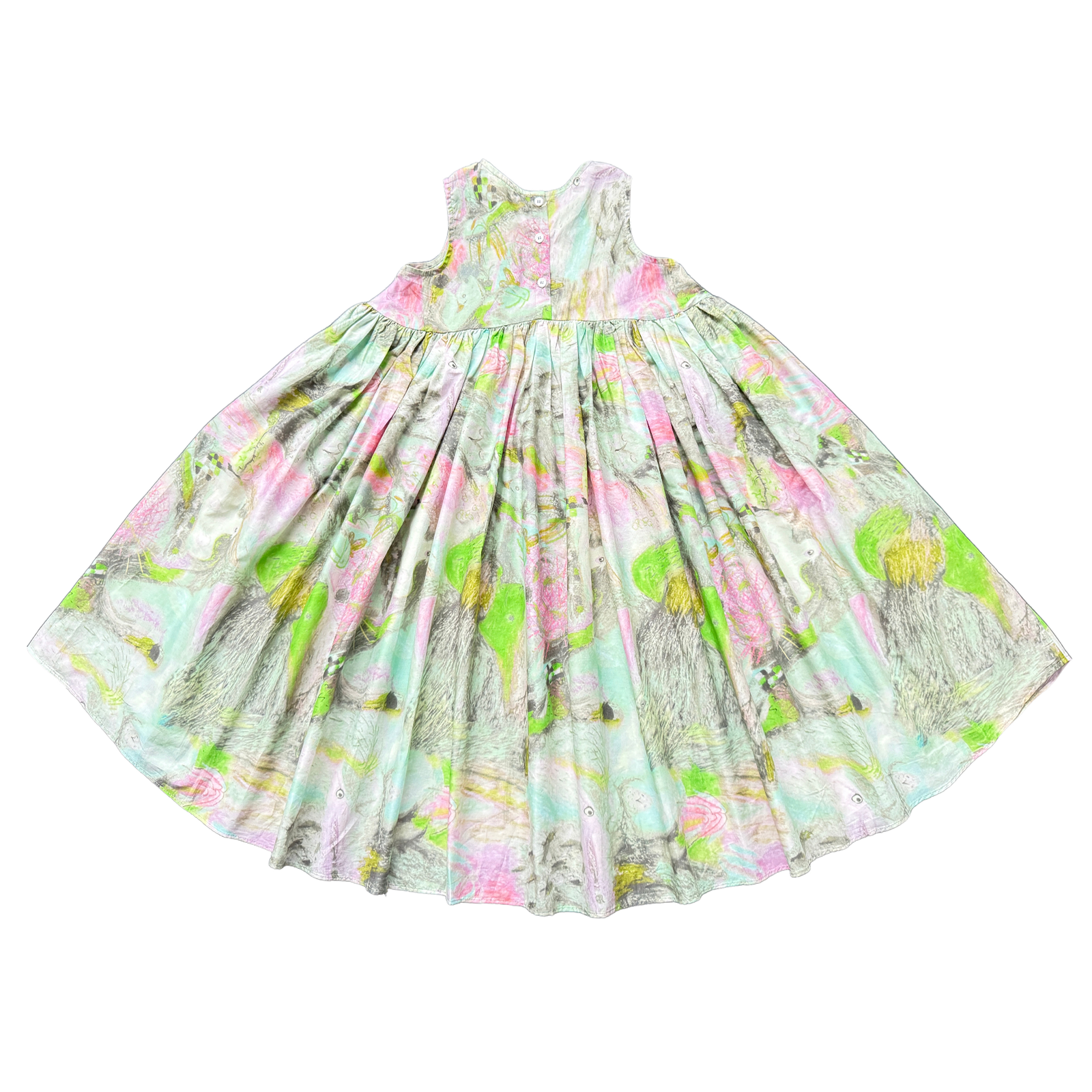 Girls' pure cotton abstract printed casual dress Versatile mid length dress