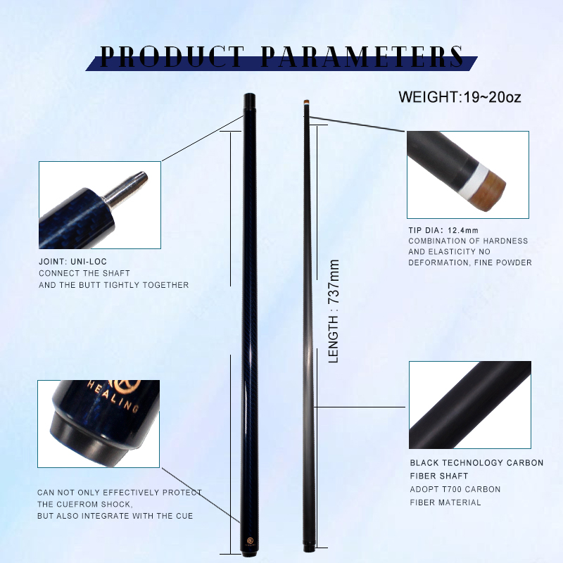 OKHEALING 1/2 Split Pool Cue Stick Carbon Fiber Billiard Cue 12.4mm Black Pigskin Tip Uni-loc Pin / 3Teeth Joint 1474mm/58inch Weight Adjust 19-20oz B