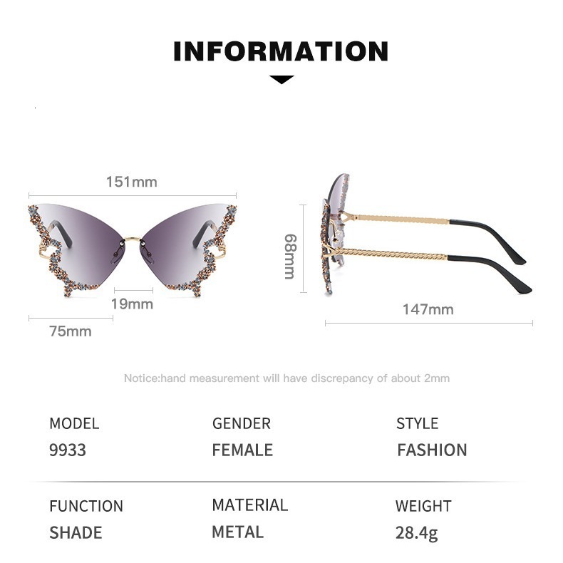 2025 new large frame diamond inlaid butterfly sunglasses for womens photography high-end water Moissanite diamond sunglasses