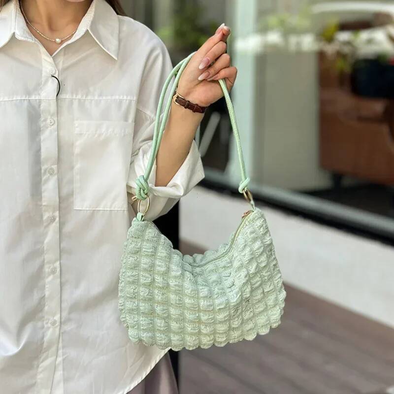 DHGM Canvas Wrinkle for Women Shoulder Bags Pleated Bubbles Handbags Padded Casual Underarm Quilted Tote Cloud Bag Purse