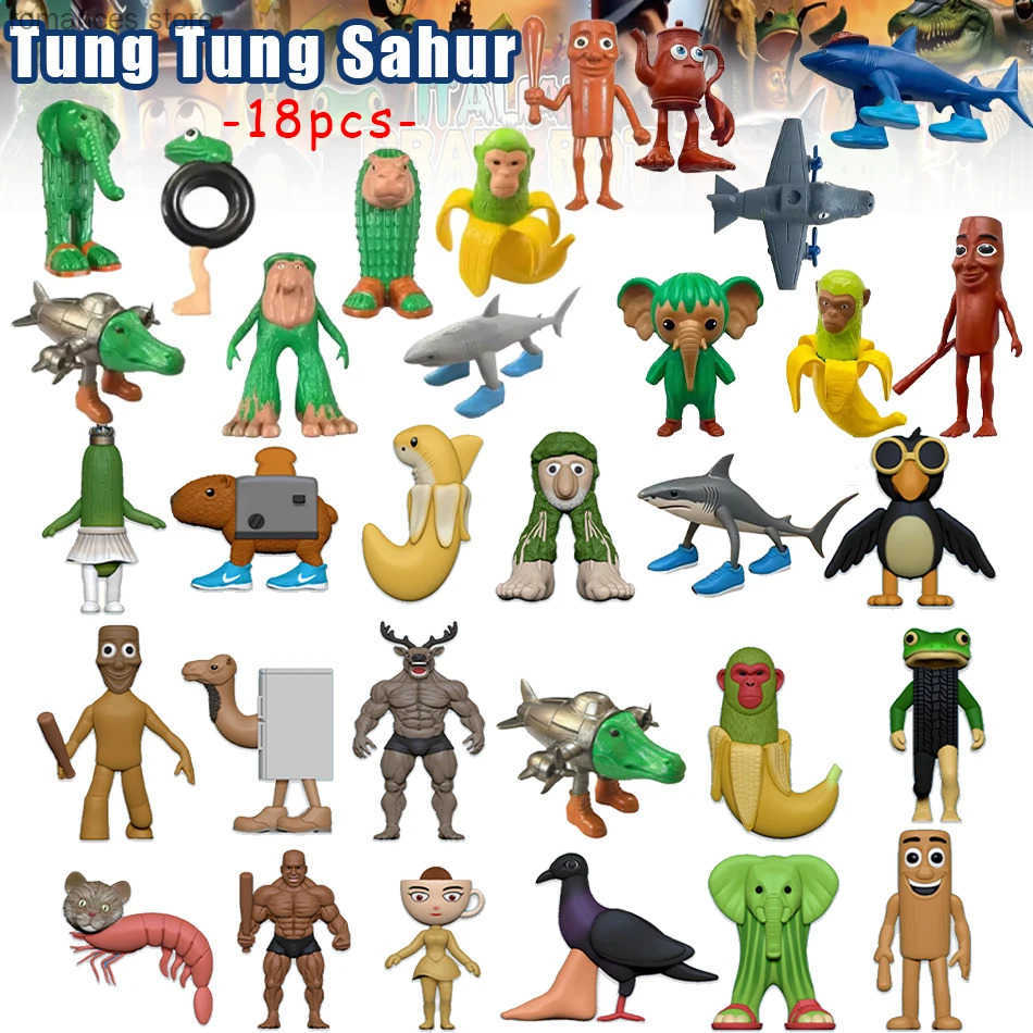 Itan Brainrot Tung Sahur Figure Toy Tralalero Tralala Figures Bombardino Crocodile Chimpanzee Banana Model Decor Doll Gift L250620G9U4