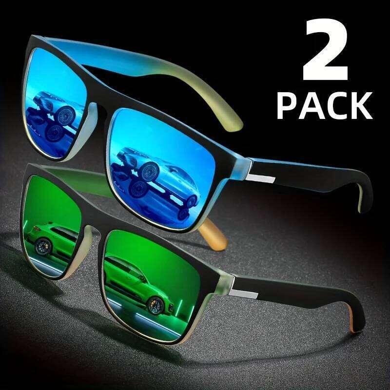 2pcs Square Gradient tipcolor Polarized Sunglasses Anti Glare Sun Shades For Summer Party Vacation Travel Driving Fishing