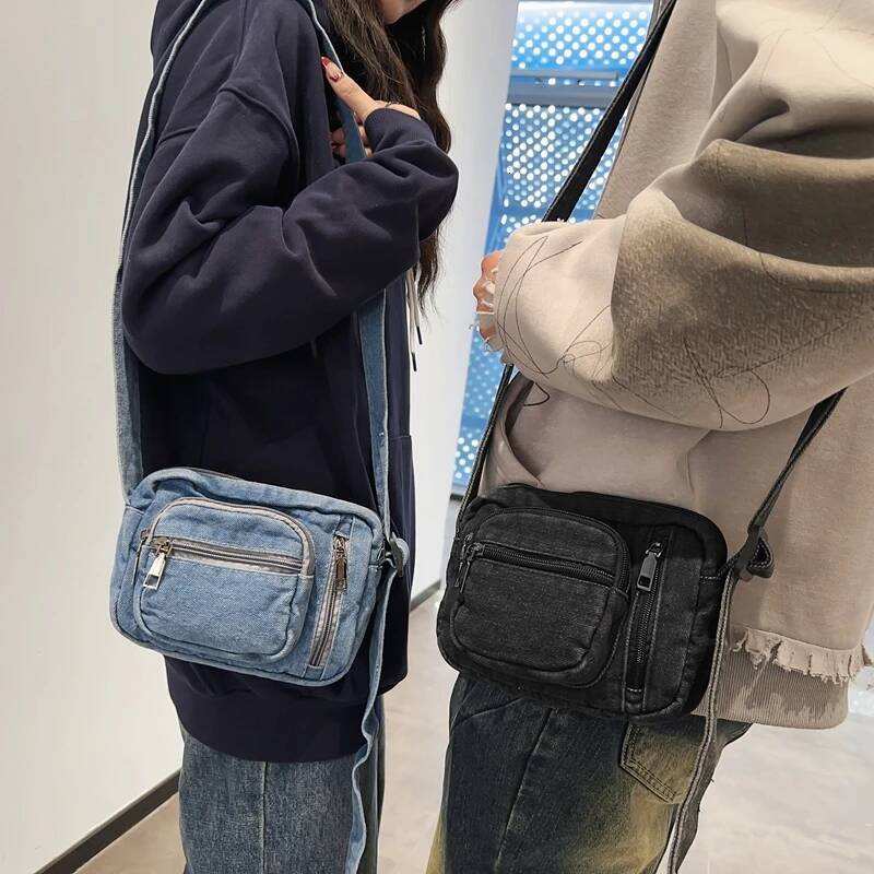 DHGM Classic Denim Multi Pocket Casual Small With Adjustable Shoulder Straps Zero Wallet Solid Color Fun Crossbody Bag