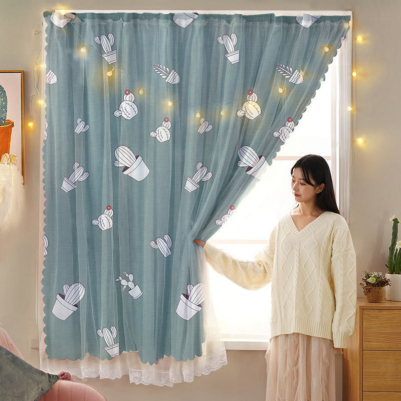 A488 Velcro curtain bedroom bay window no need to punch holes to install simple self-adhesive blackout curtain finished product