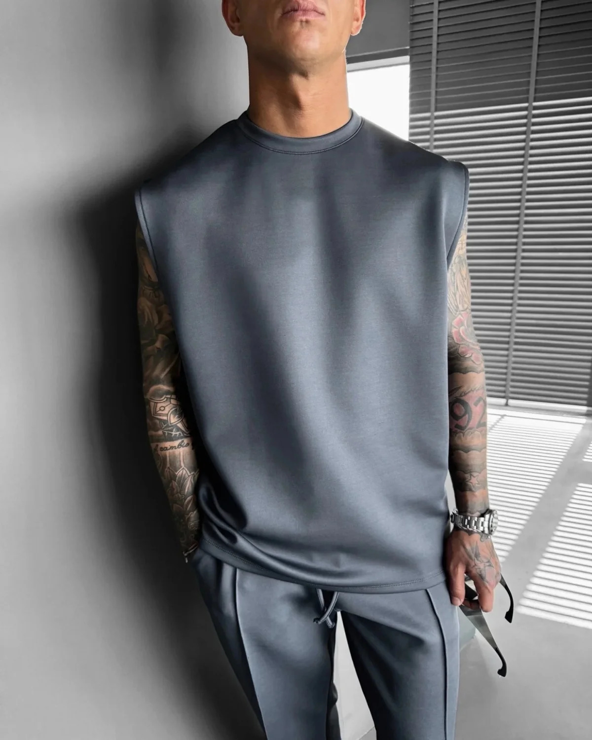 summer sleeveless sports suit 2025 mens casual solid color trousers mens clothing vest two-piece set 250619
