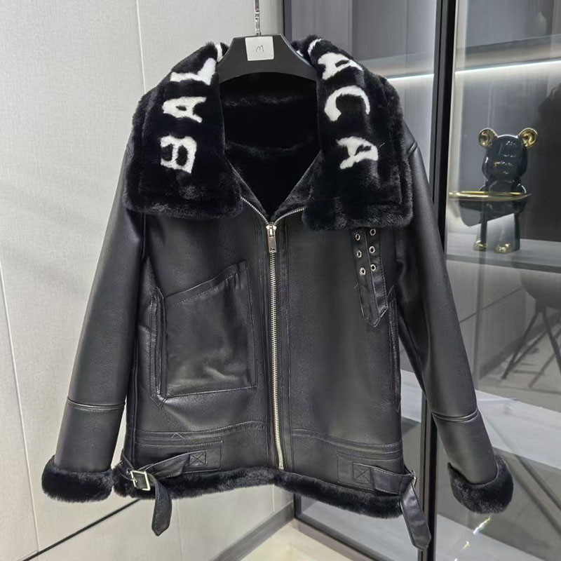 Autumn and winter men's new black thick fur integrated motorcycle high-quality jacket lamb winter loose jacket