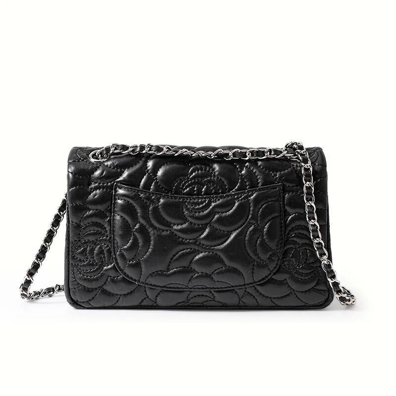 DHGM 2025 new women's senior sense ladies leather camellia pattern chain shoulder messenger bag