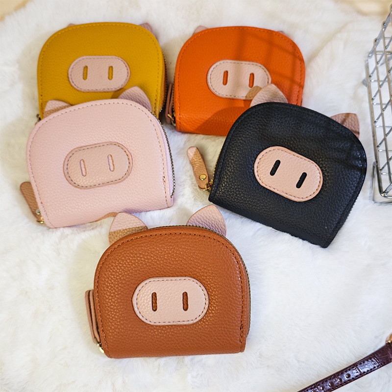 Mini Womens Wallet 2025 New Multi-Card Slot ID Card Holder Cute Cartoon Color-Block Piggy Coin Purse