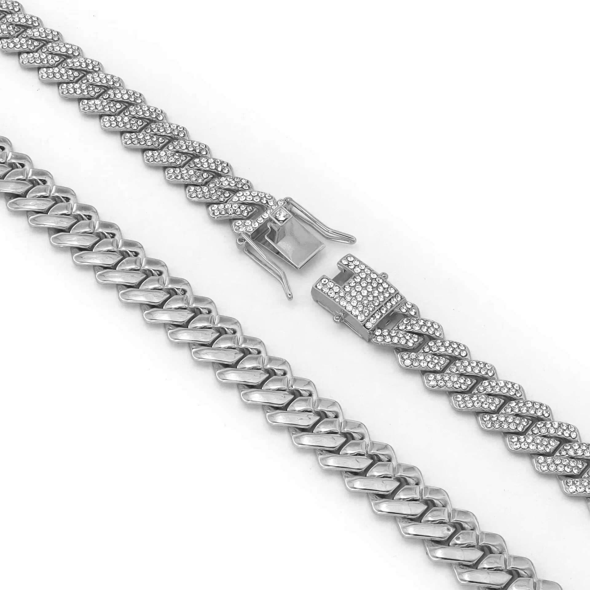 European and American Latest Design Gold Plated Hip Hop Cuban Chain Accessory Diamond Flip Cuban Chain Necklace and Bracelet