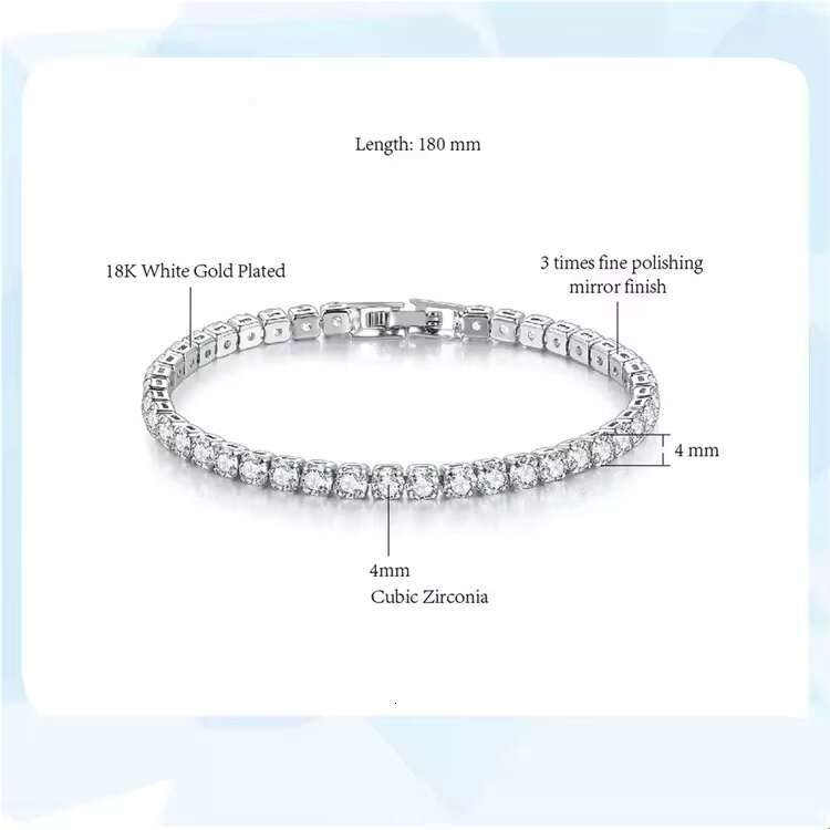Fashion Silver Tennis Chain Bracelets Jewelry for Women Men Gold 2.5mm 3mm 4mm 5mm Iced Out Crystal CZ Diamond Tennis Bracelet