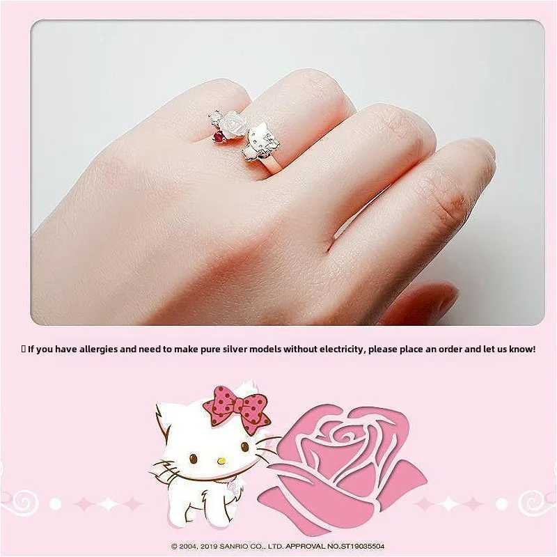 Sanrio Cartoon Character Hello Kitty Mymelody Ring Kawaii High-end Opening Rose Gold Rings Versatile Cute Girla Birthday Presentw250620