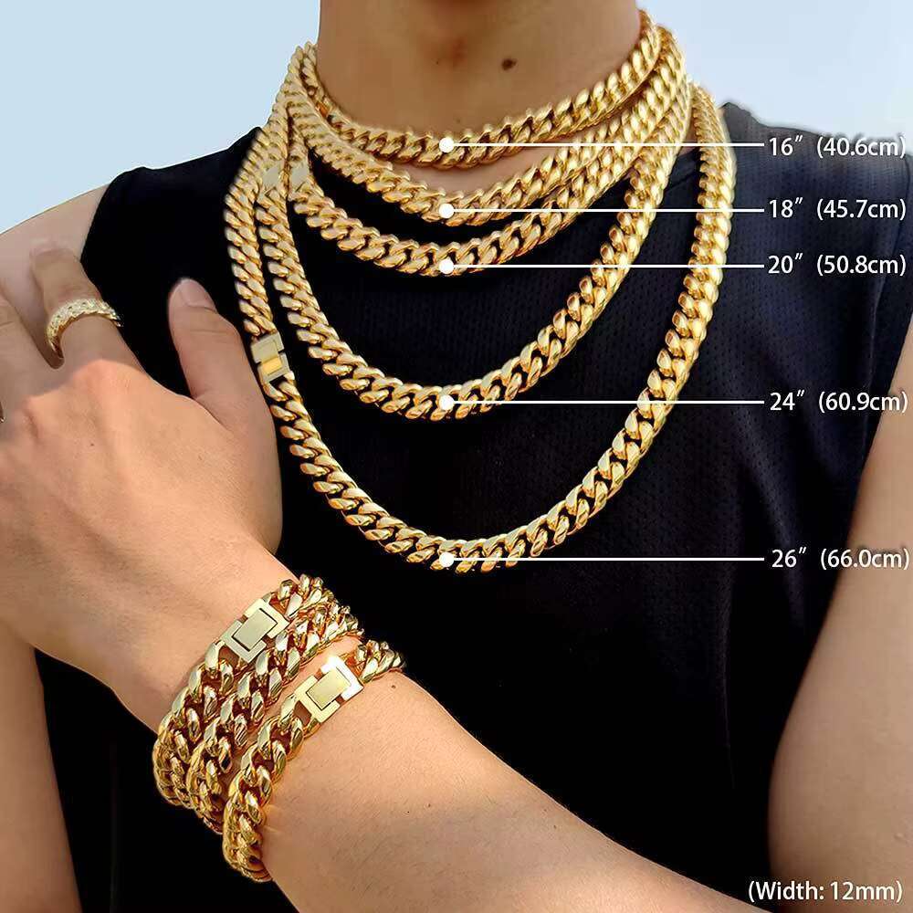 HipHop Jewelry 316L 18k Gold Plated Stainless Steel Wholesale Necklace Bracelet for Men Women Cuban Link Chain