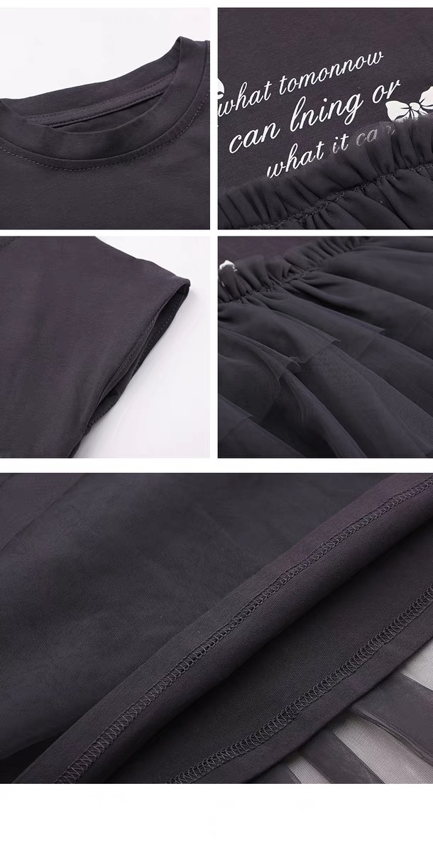 Girls' Knitted Splicing Mesh Dress Printed Dress Daily casual dress