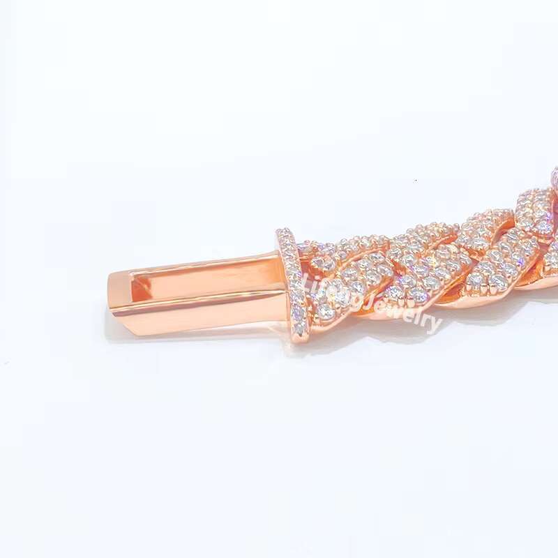 Custom Rose Gold Cuban Link Chain 18/20/22/24 Inches 3-Row Full Iced Hip Hop Diamond Moissanite Necklace for Men