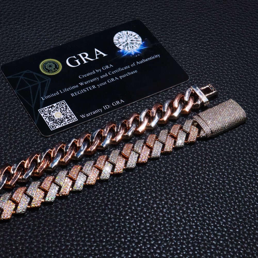 Luxury 13mm 925 Sterling Sliver Hip Hop Jewelry Rose Gold Color Vvs Mossanite Cuban Link Chain for Hip Hop Rapper