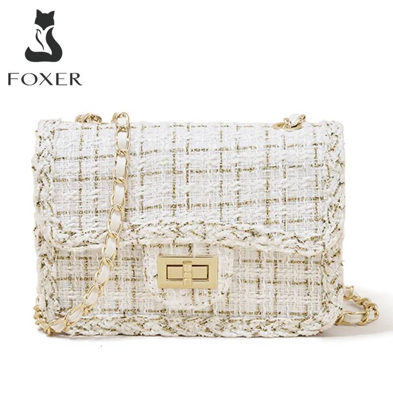 DHGM DHGM FOXER Fabric Women Chain Shoulder Small Flap 2025 Summer PU Female Fashion Crossbody Bag Purse Gift for Wife,Girlfriend