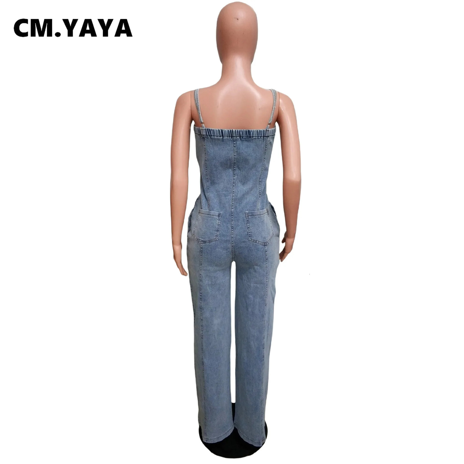 CM.YAYA Women Strapless Strap Wide Leg Jeans Denim Wide Leg Jumpsuits Autumn Street Cargo Playsuit One Piece Suit Rompers 250619