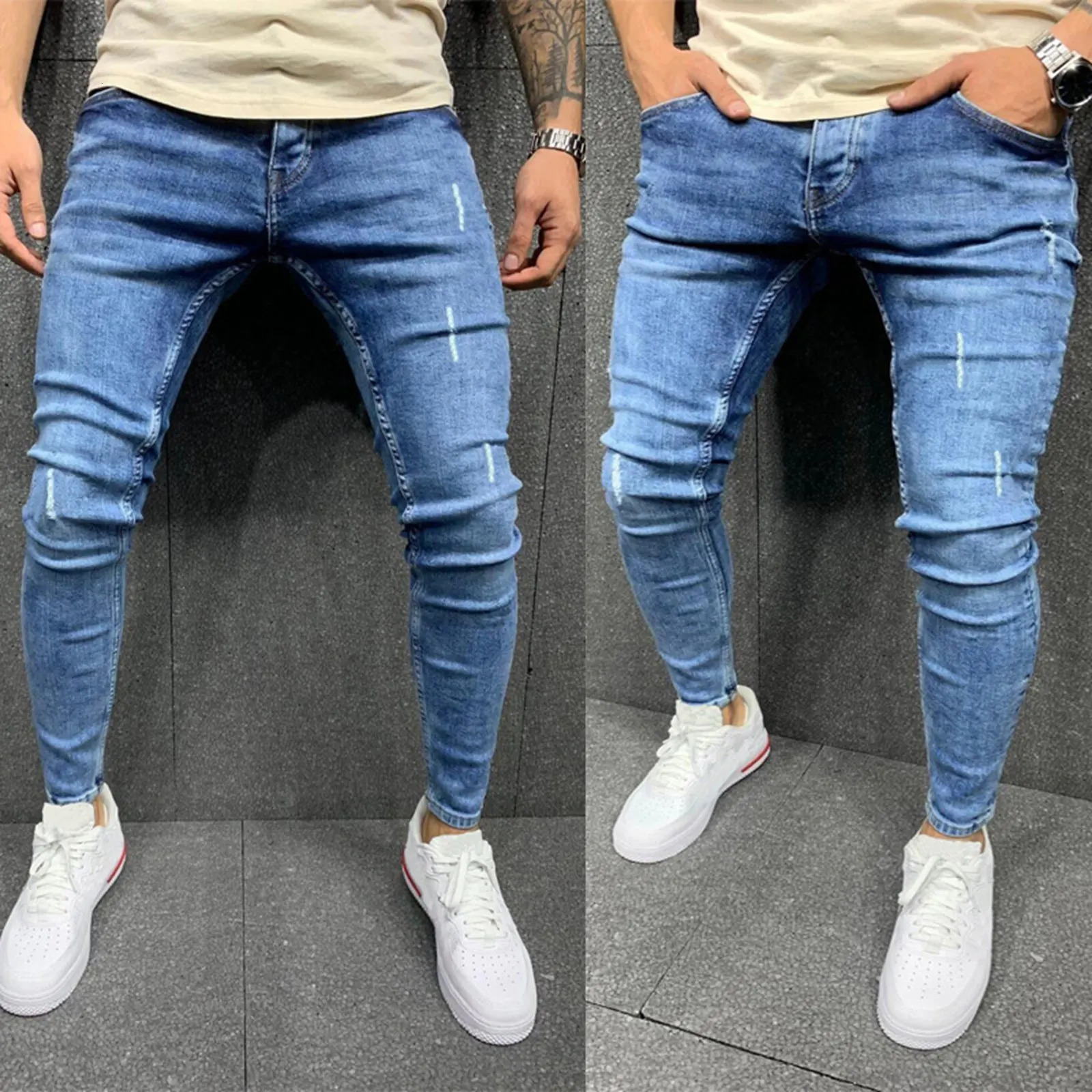 Mens Jeans Denim Distressed S 3xl Jeans Elastic Slim Fashion MenS Pants Fashion Street Style Ripped Skinny Jeans 250619