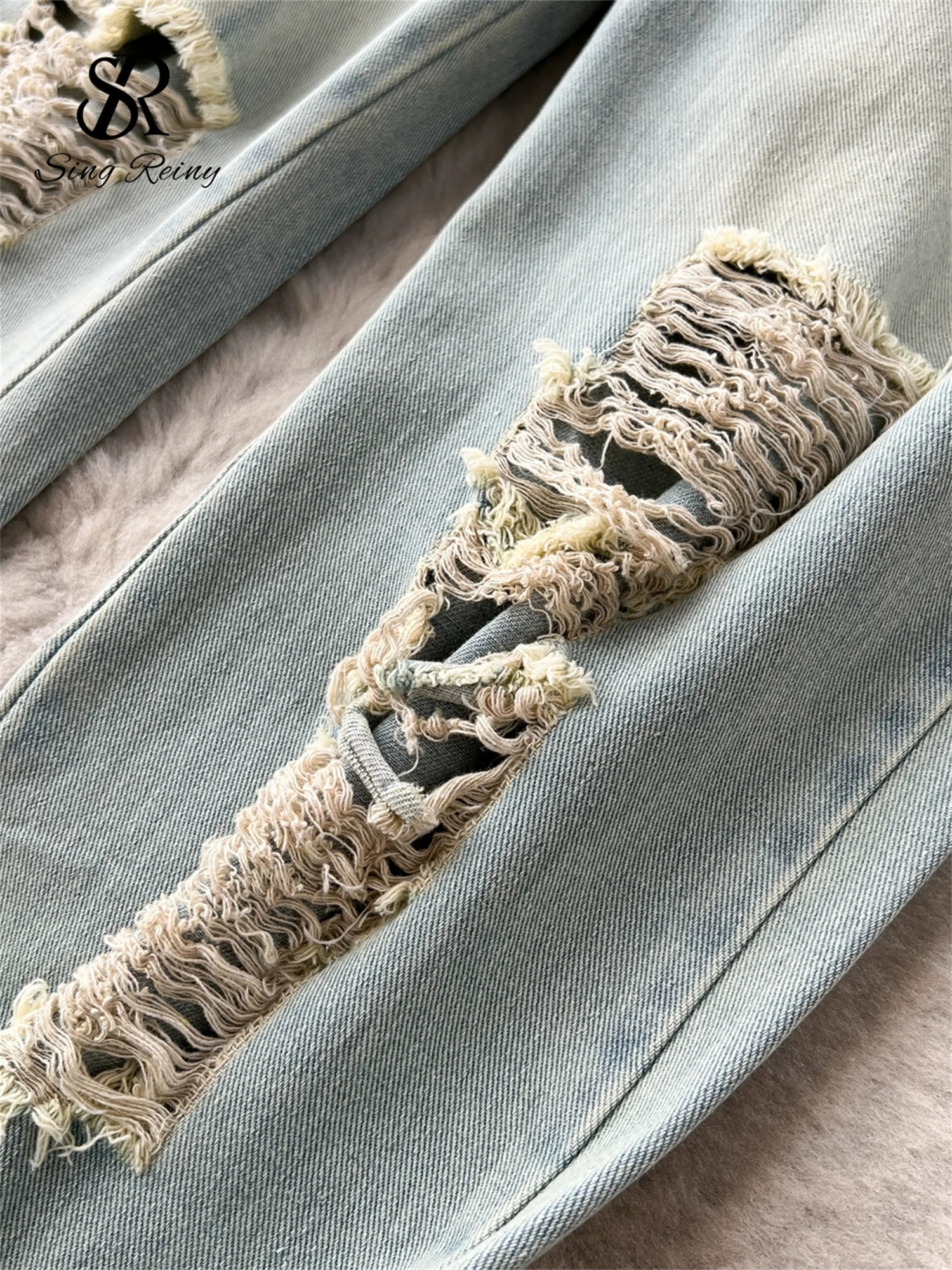 SINGREINY American Retro Streetwear Denim Jumpsuits Zipper Pocket High Waist Wide Legs Ripped Pants Summer Women Slim Rompers 250619