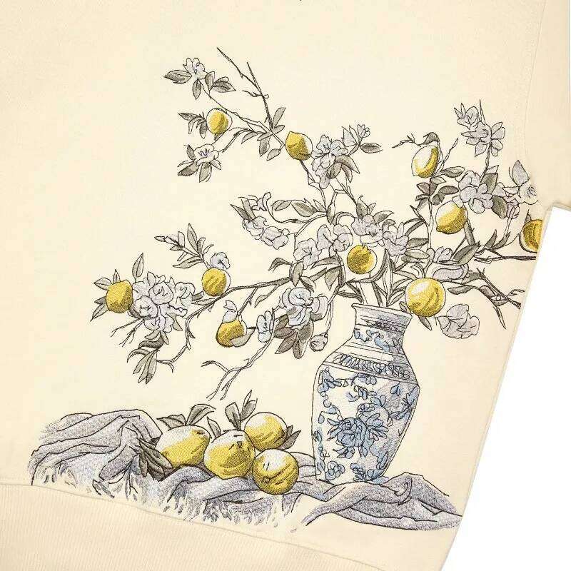 Garden embroidery pullover high quality pear tree print pattern Zip up Hoodie Y2K retro oversized Gothic Haruku streetwear top