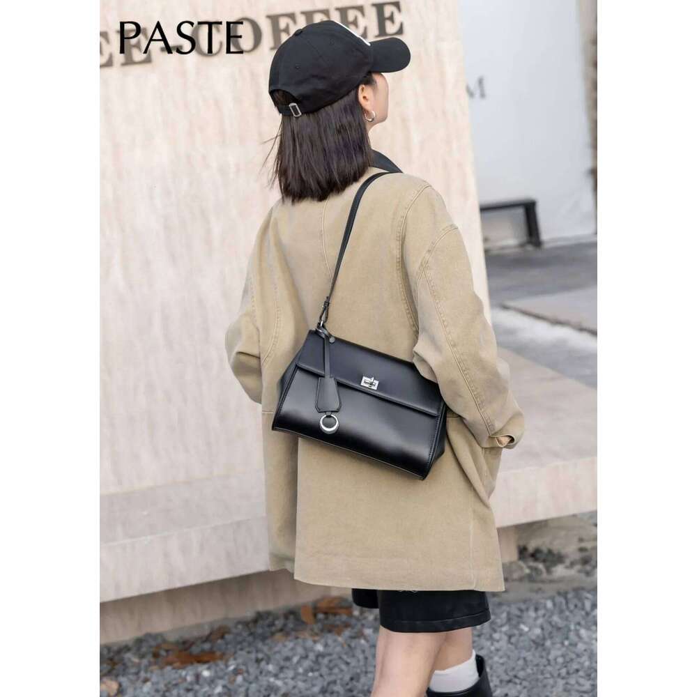 Simple Glossy Cowhide Leather Women Crossbody Black Commuting Versatile Handbag Long High-Quality Single Shoulder Armpit Bag 2025/06/19