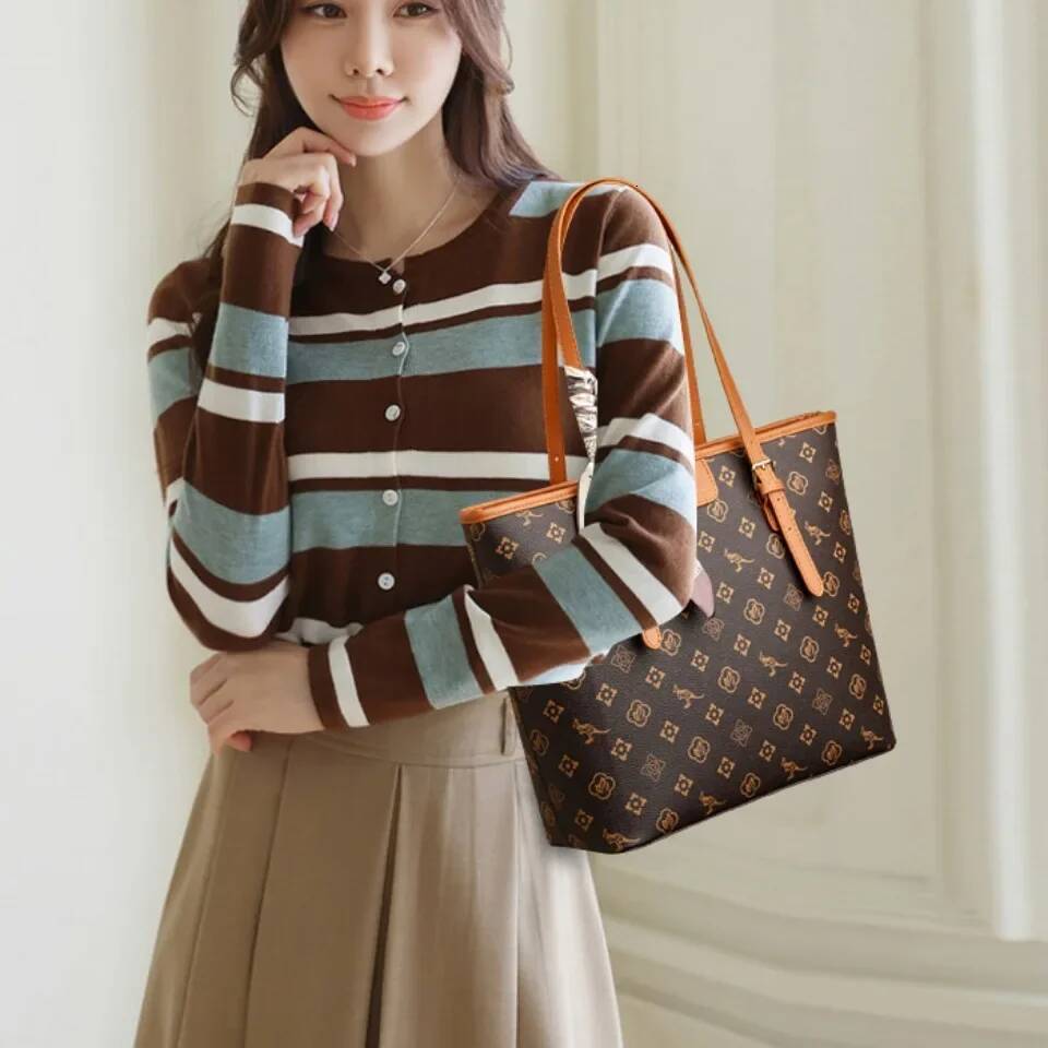 DHSM Women's Quality Soft Leather Shoulder Print Designer Handbag Ladies Casual Tote Bag Messenger Commuting Sac A Main