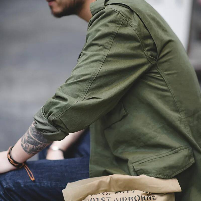 Maden Military M65 Field Jackets For Men Green Vintage Army Jacket Casual Windbreaker Solid Lapel Collar With Pockets Overcoat
