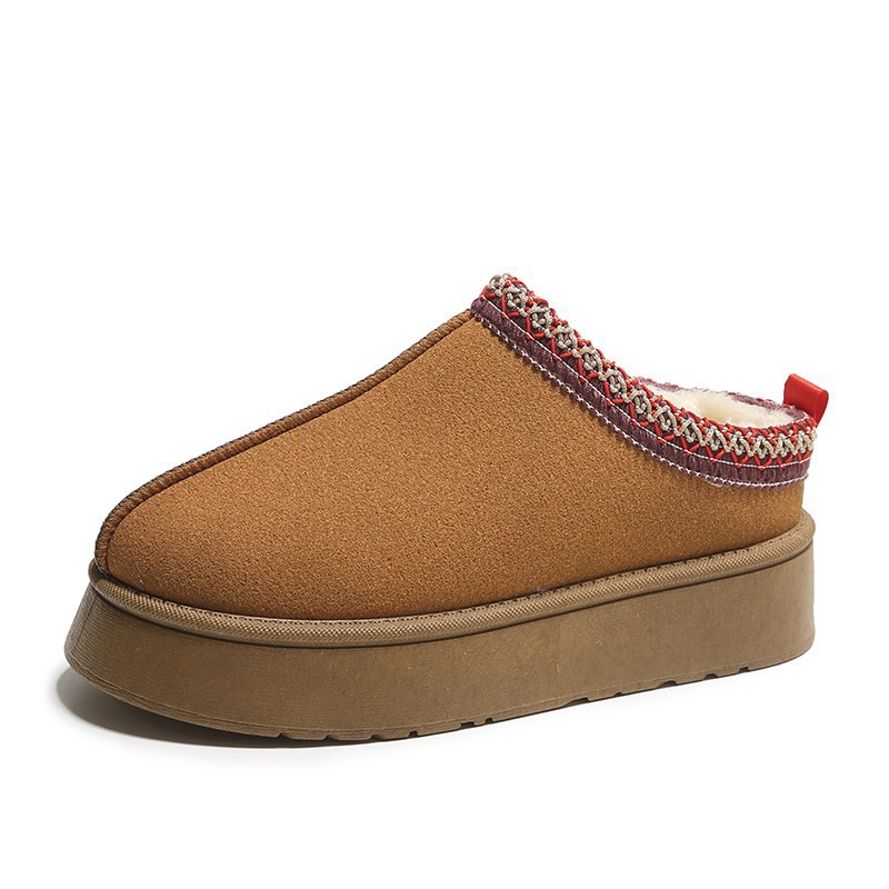 2025 new European Women's Snow Boots Winter Fashion One-piece Enclosed-toe Slippers Platform Thick-soled Warm Cotton Shoes for Women