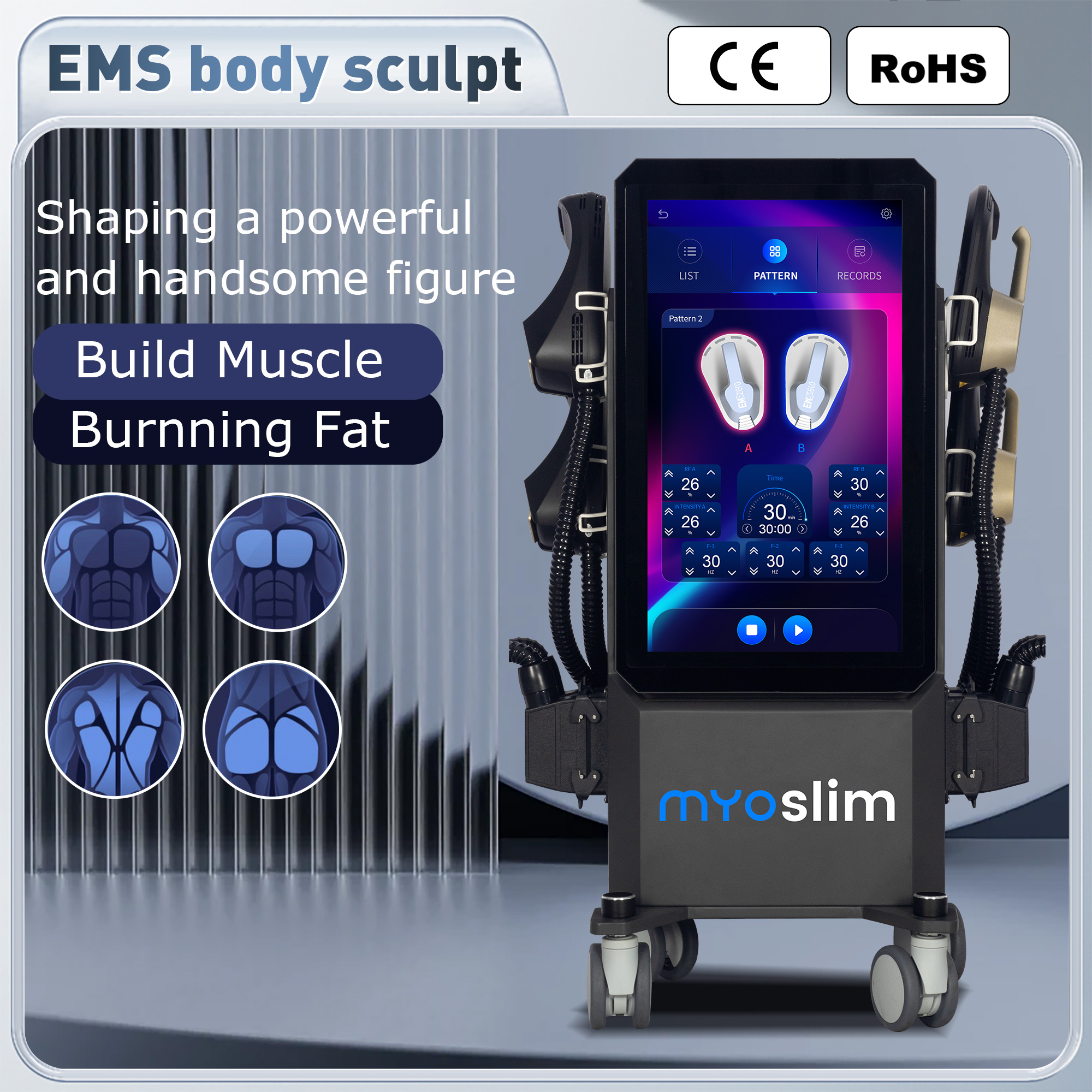 Professional MYOSLIM Ultra Pro Sculpting RF Fat Loss Build Muscle Machine ABS Muscle Stimulator EMS Body Slimming Muscle Toning