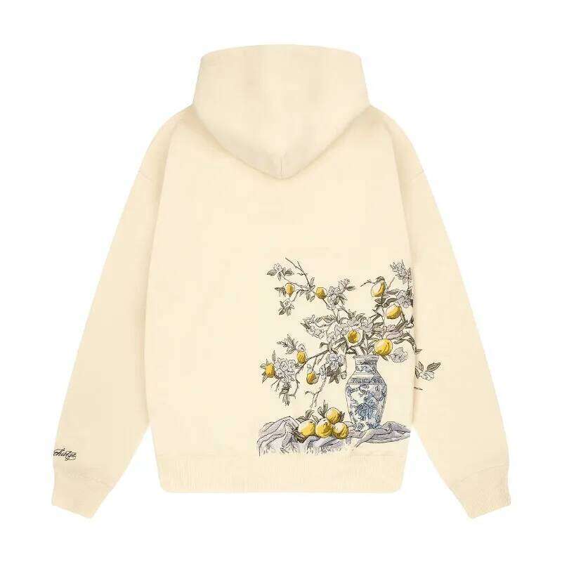 Garden embroidery pullover high quality pear tree print pattern Zip up Hoodie Y2K retro oversized Gothic Haruku streetwear top