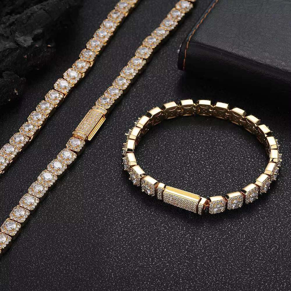 Men Jewelry Bracelet Chains Silver Golden Plating 7mm Hip Hop Zircon Diamond Cuban Link Bracelets Chain for Mens Gift