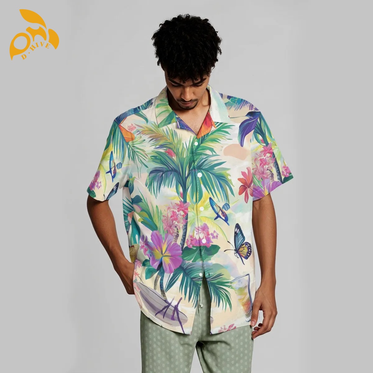 free shipping of customized new All-Over Print Men's Hawaiian Shirt With Button Closure Customize patterns