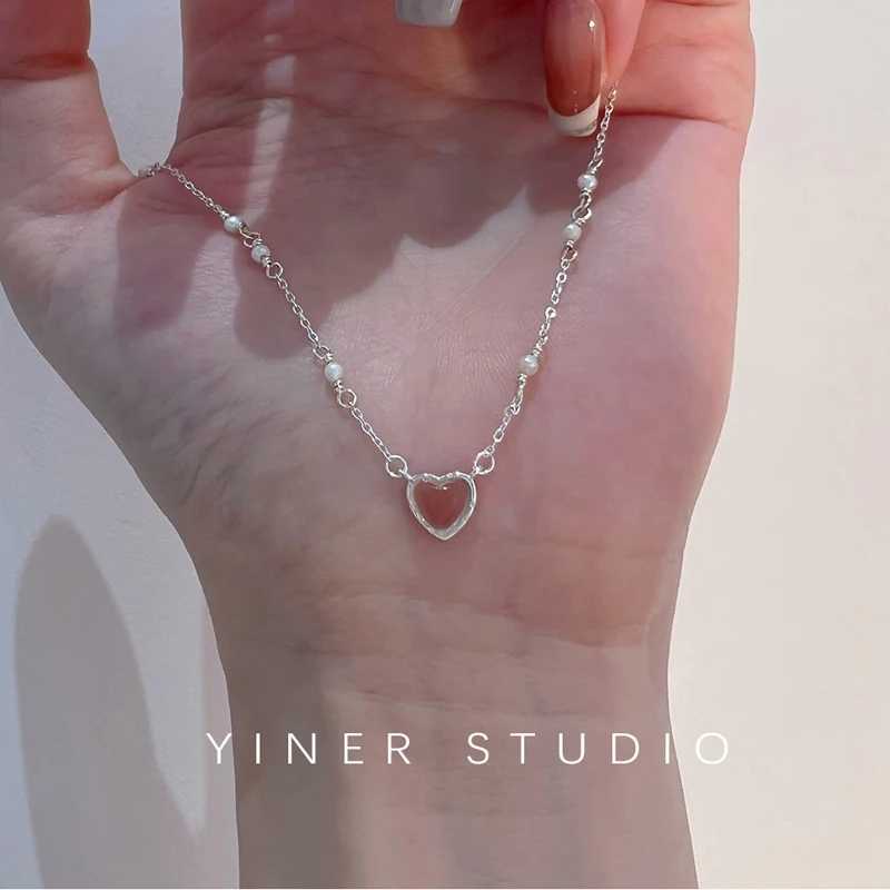 New 925 Sterling Silver Handmade Freshwater Pearl Pairing Stone Love Necklace Simple Moonlight Heart Shaped Pendant Womens Gift XJ250620