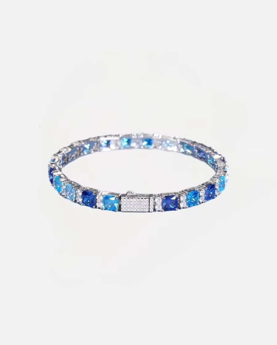 Unique VVS Moissanite Ocean Blue Tennis Bracelet 925 Sterling Silver Elegant Fine Chain Link Design Valentine Special Gift