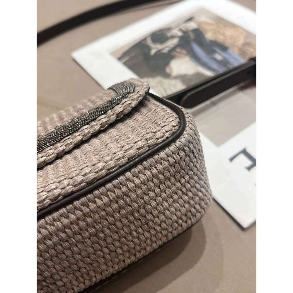 Spring Summer Casual Natural Straw Leather Shoulder Strap Bag