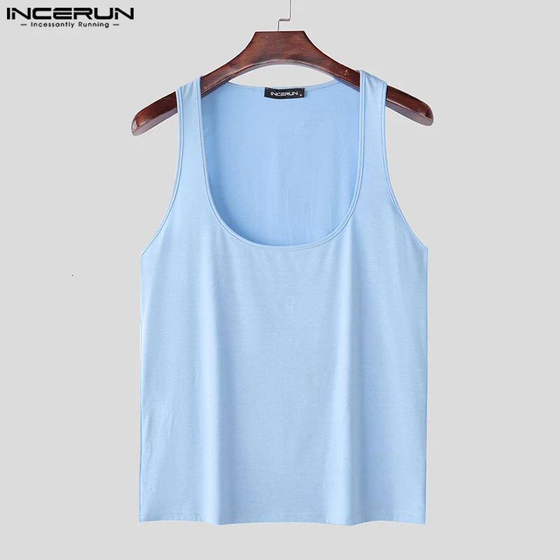 Casual Stylish Style Tops INCERUN Mens Solid Sexy Big U-neck Vests Summer Male All-match Simple Tank Tops S-5XL 2025 250619