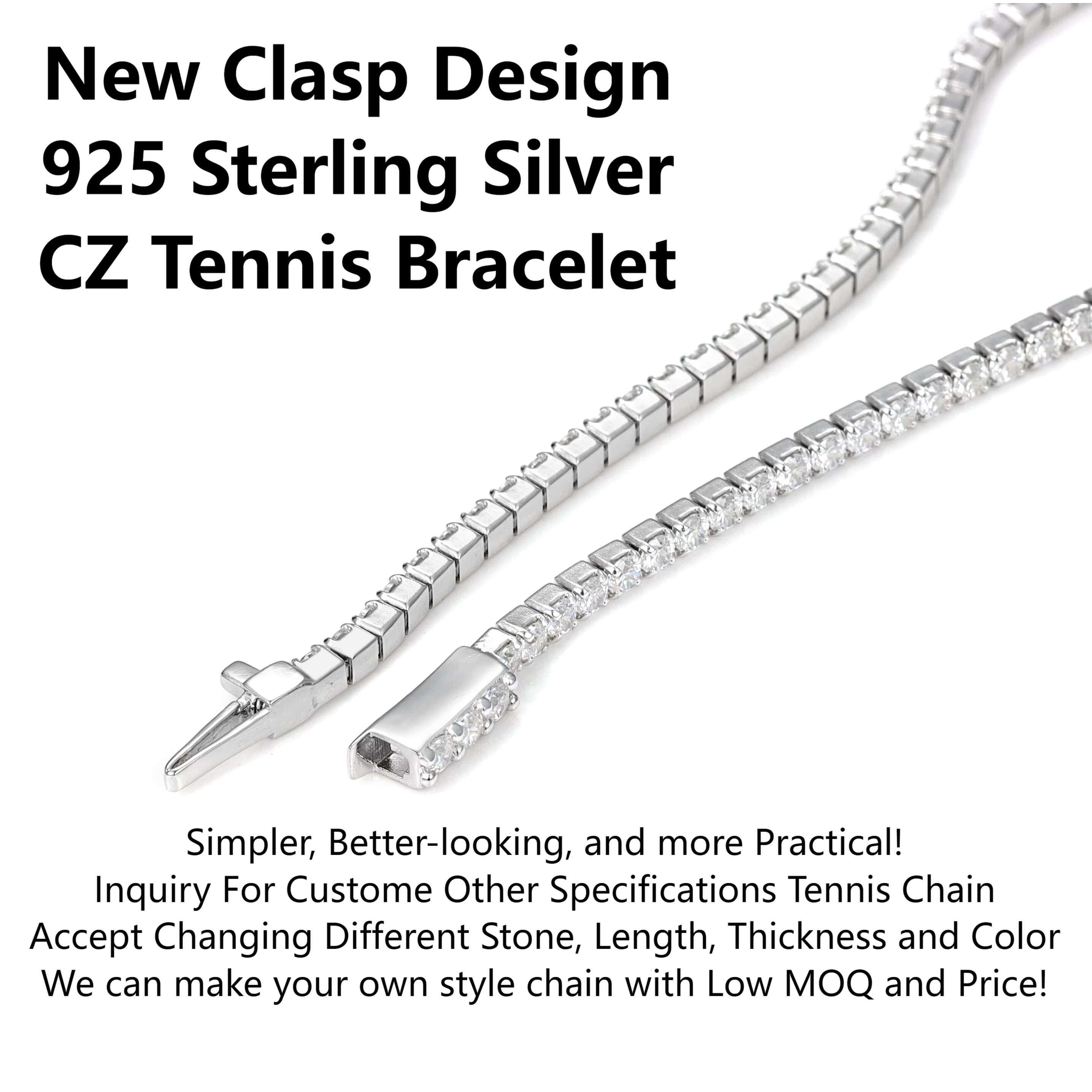 New Design 2mm Tennis Bracelet 925 Sterling Silver Cubic Zirconia Diamond Gold Plated Link Chain for Women Men Fine Jewelry Bulk