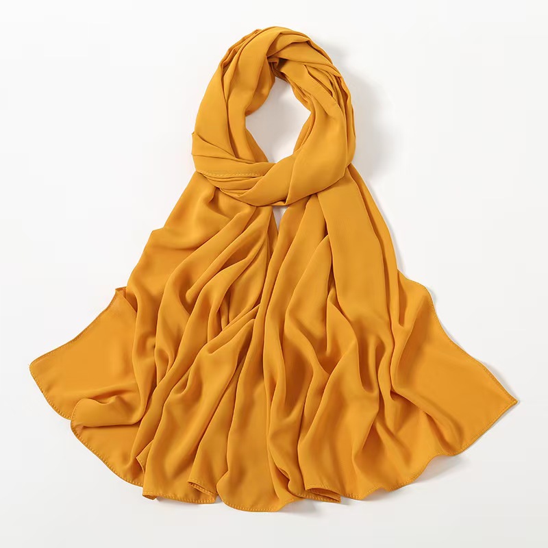 T1022 New high quality pure color messy chiffon long scarf tweezers corner right angle edge all-match chiffon headscarf scarf