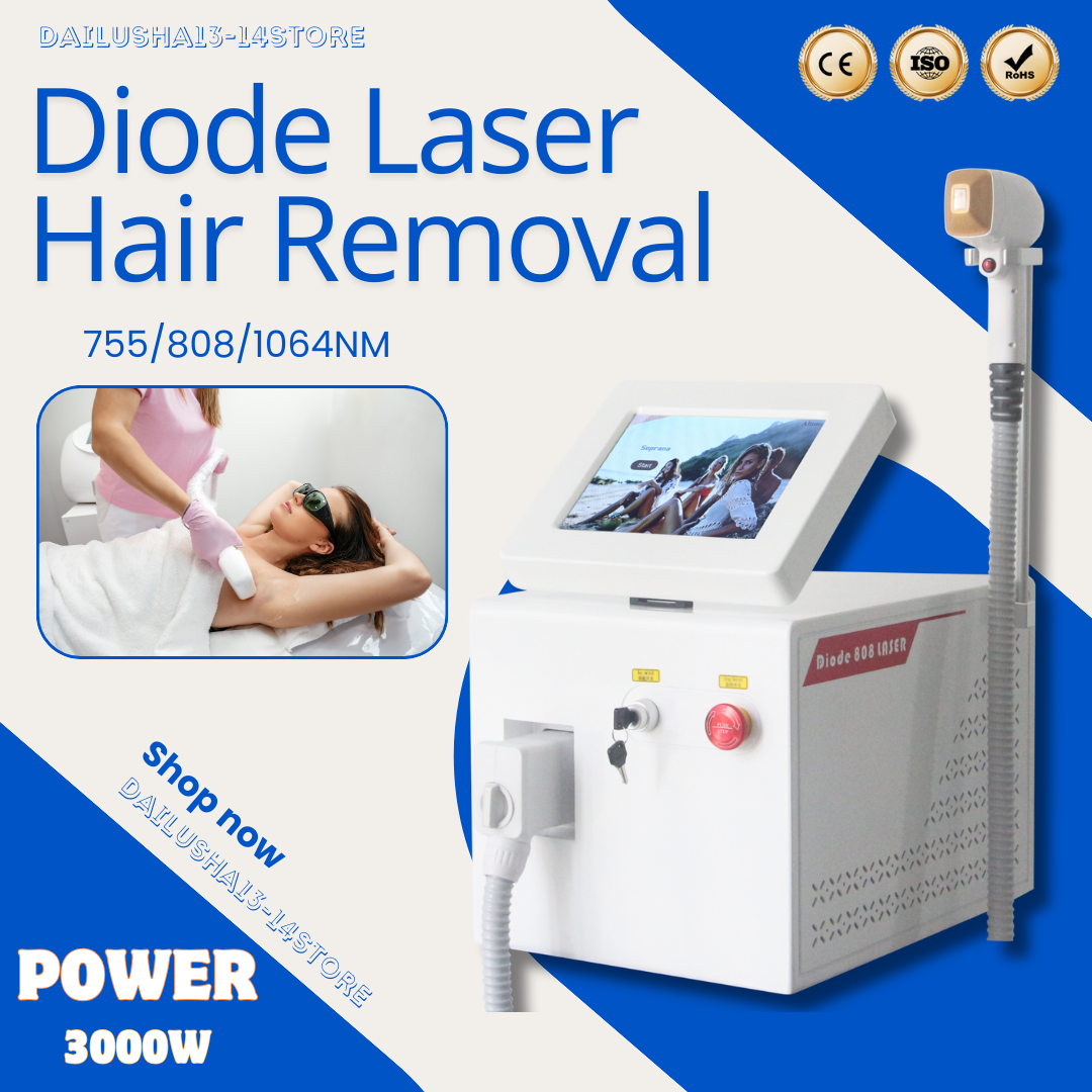 Portable Diode Hair Removal Laser 755nm 808nm 1064nm Wavelength Machine Cooling Head Painless Epilator Facial Body