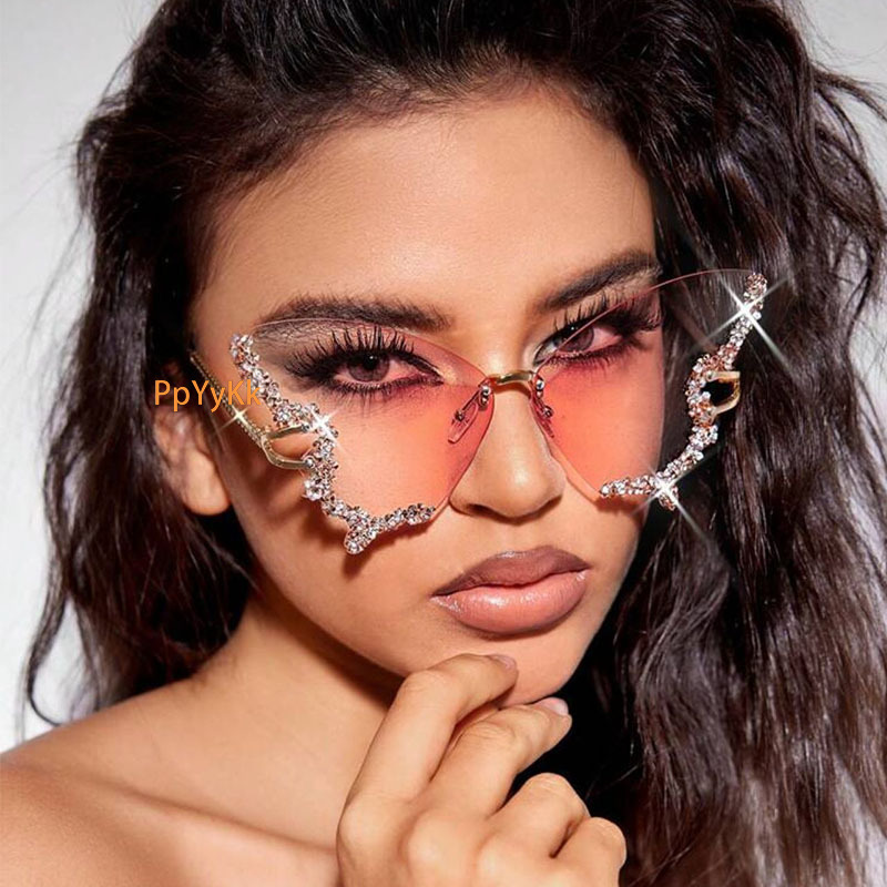 2025 new large frame diamond inlaid butterfly sunglasses for womens photography high-end water Moissanite diamond sunglasses