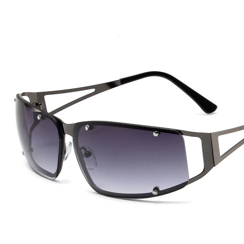 Designer sunglasses Y2K Cyberpunk Metal Hollow Frameless Unisex Sunglasses UV400 Polarized with Holographic Lenses