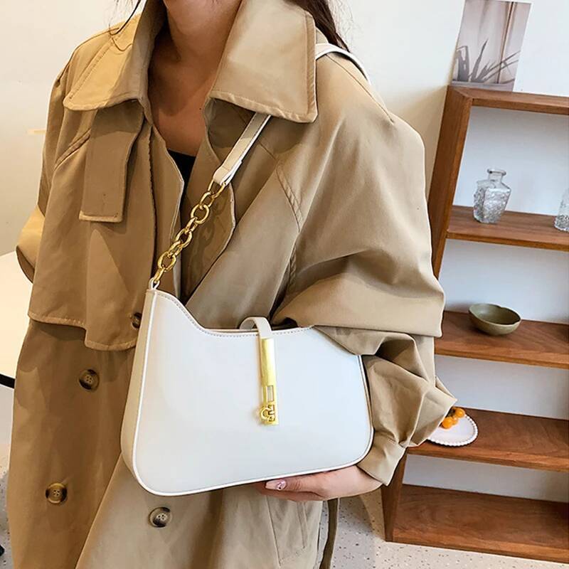DHGM Small Designer Female PU Leather Single Shoulder Underarm Bag For Women Fashion Versatile Handbag With Advanced Sense