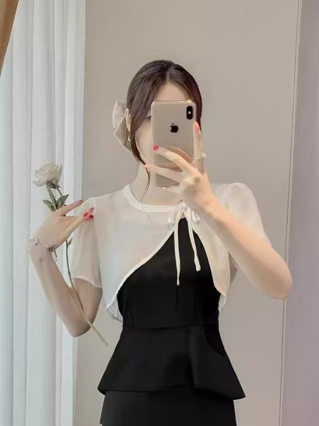 K1085 Small shawl women's outer wear summer with skirt thin 2025 new fashion chiffon short French suspender skirt cover