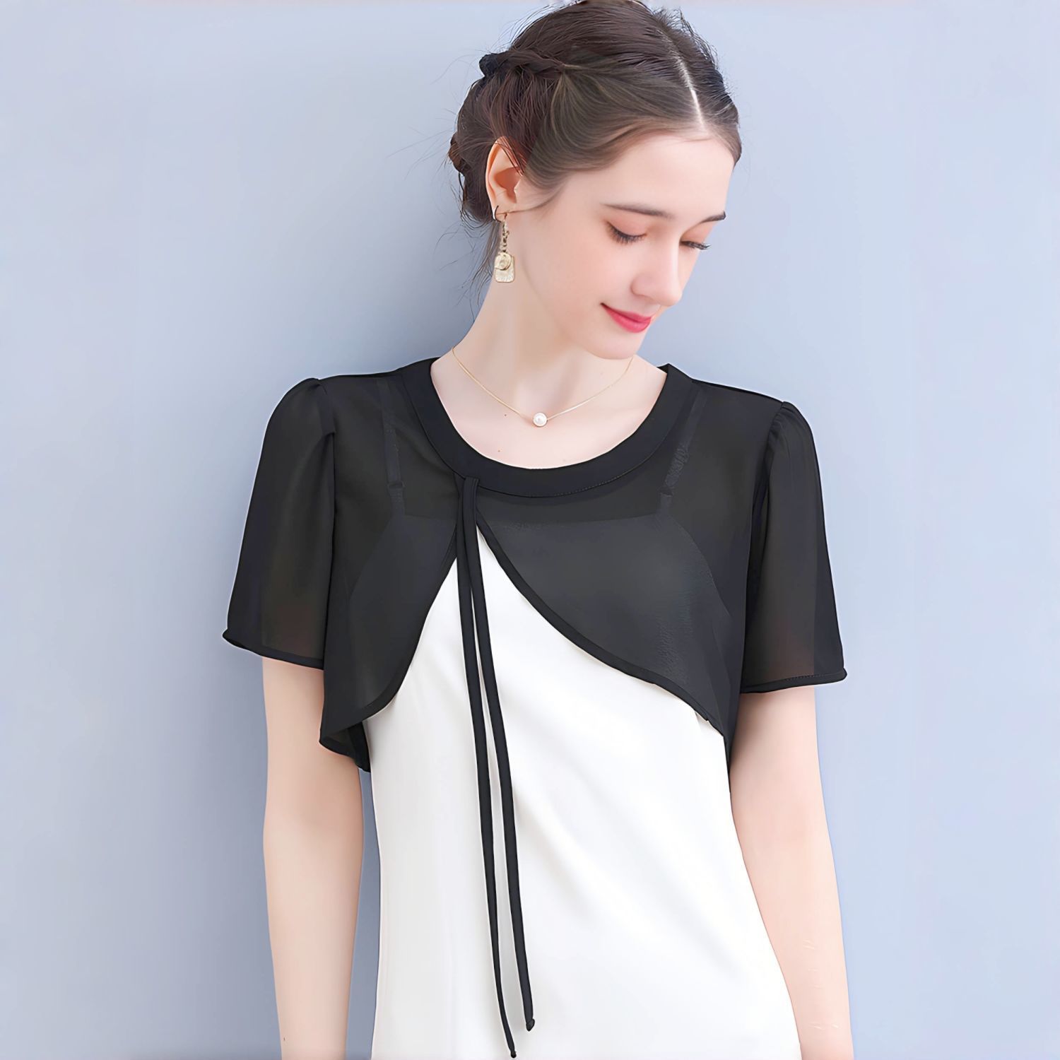 K1085 Small shawl women's outer wear summer with skirt thin 2025 new fashion chiffon short French suspender skirt cover