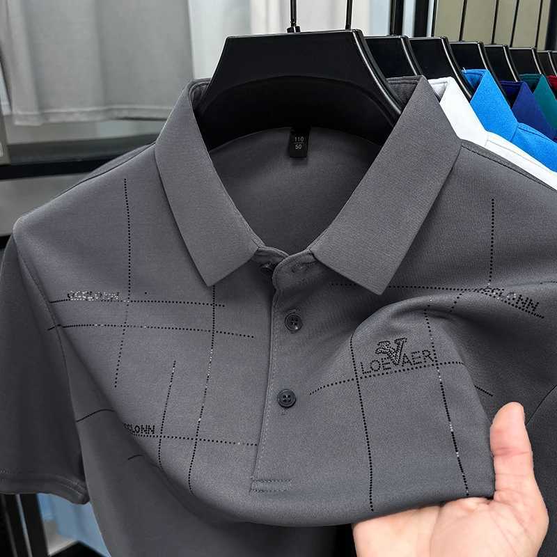 New Summer Trend High Elastic Men Lapel Polo Short Sleeve Breathable Casual Cool Solid Color Golf Business Designer T-shirt Top X250620