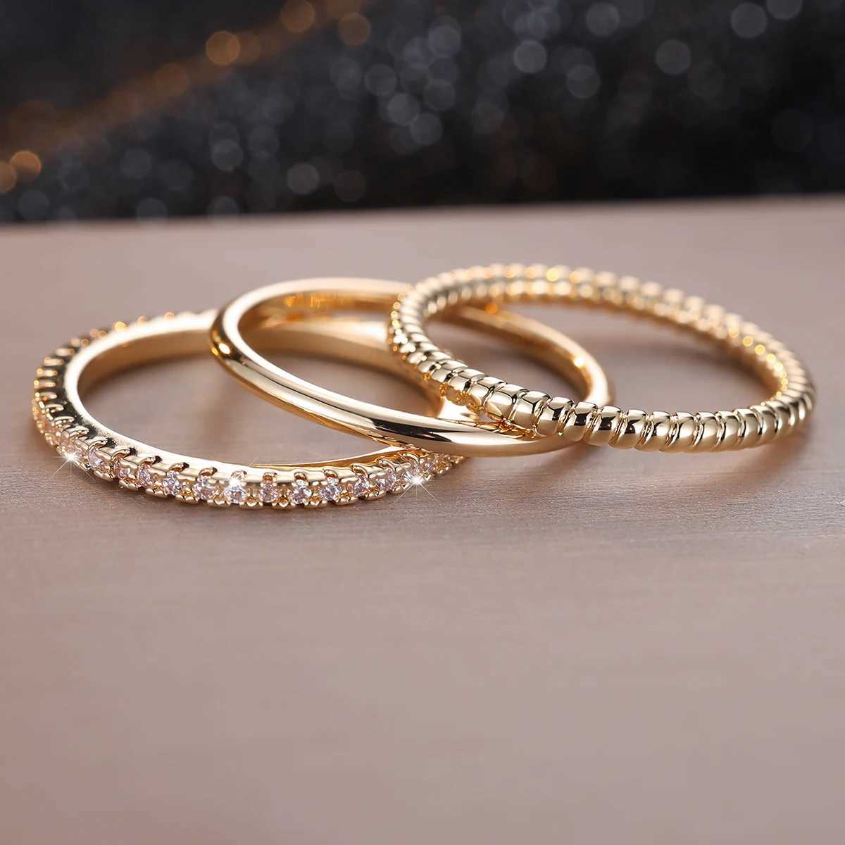 3pcs Minimalist Stacking Thin Ring Sets For Women Gold Color Simple Small White Zircon Wedding Bands Party Ins Finger Jewelry CZ M250620