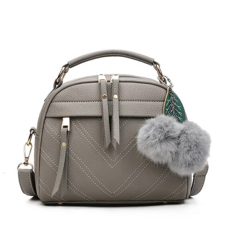 DHGM Yogodlns Embroidery thread Handbag Female PU Leather Shoulder Hair Ball Crossbody Trendy New Square Bag Purse sac
