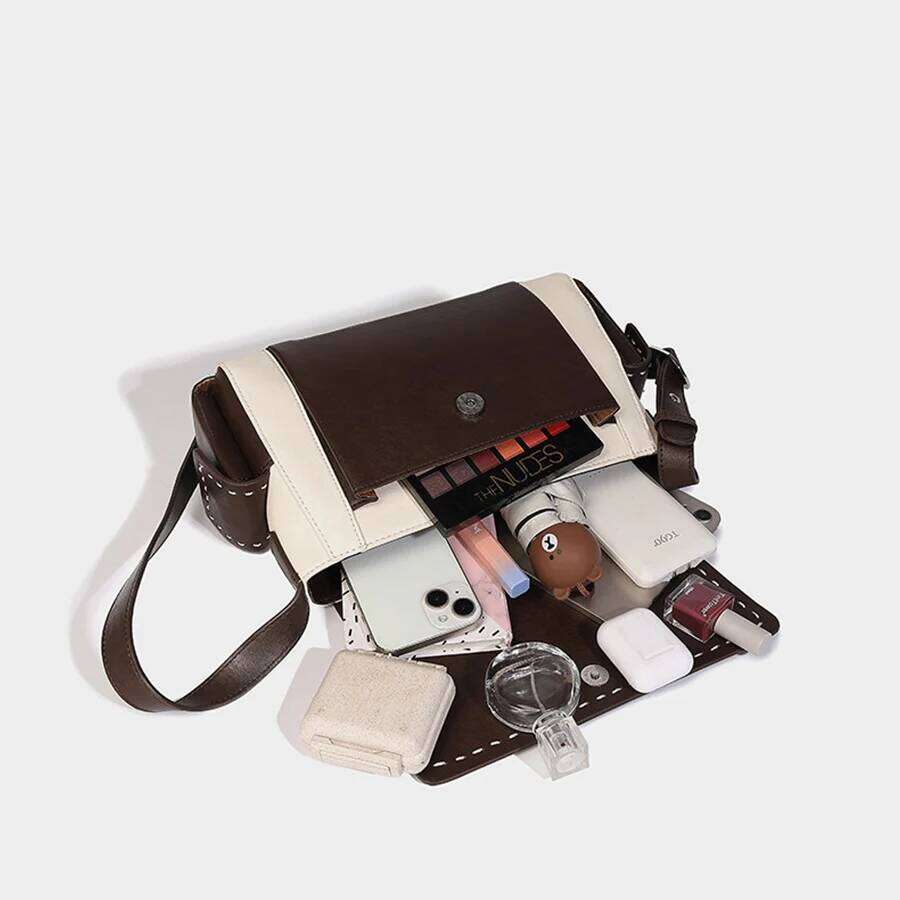 Commuter Handbags Women Patchwork Design Shoulder Crossbody Black Pu Leather Messenger Flap Bags Clutch